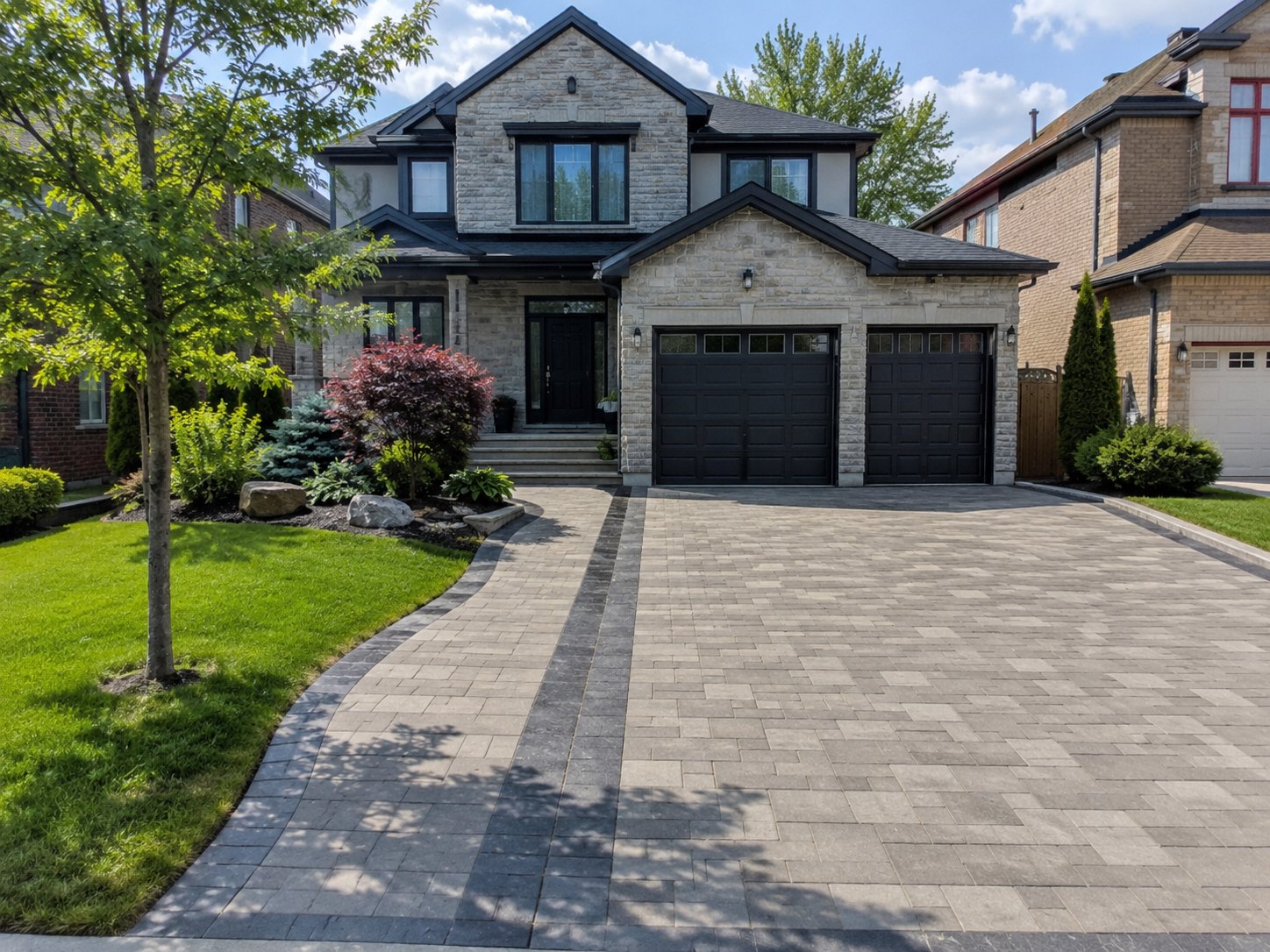 AI-generated illustration of a new interlocking driveway prepared for better curb appeal
